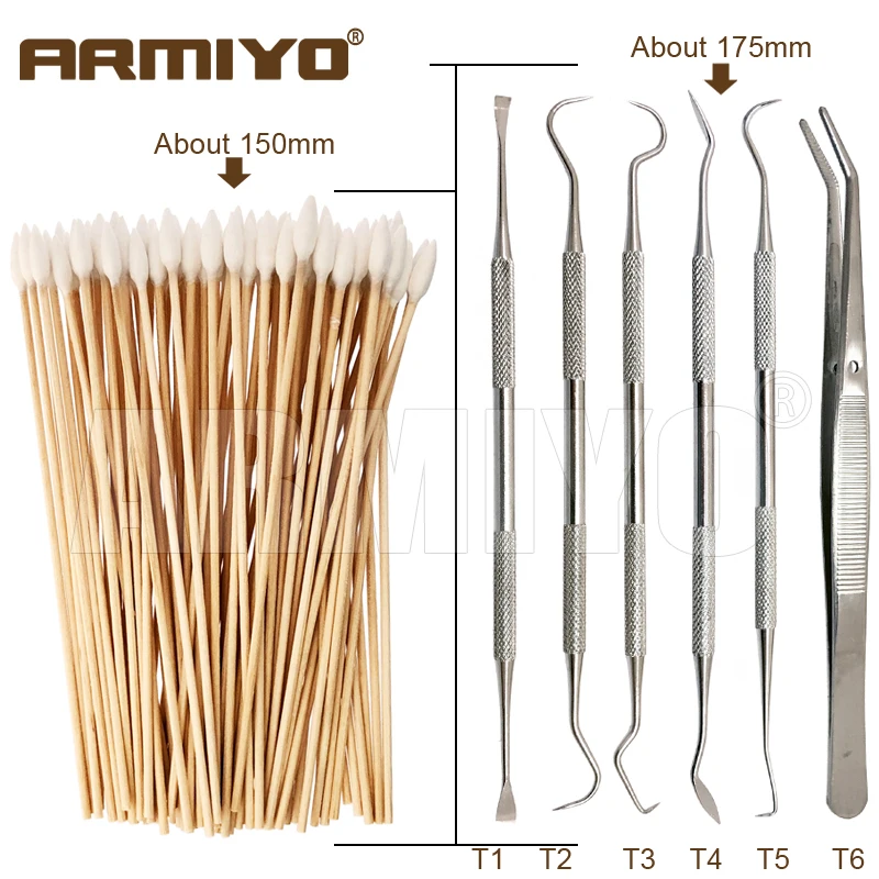 Armiyo Tactical Stainless Steel Double Head Hook Hunting Cleaning Set 6 Inch Long Stick Cotton 5mm Buds Pointed Swabs