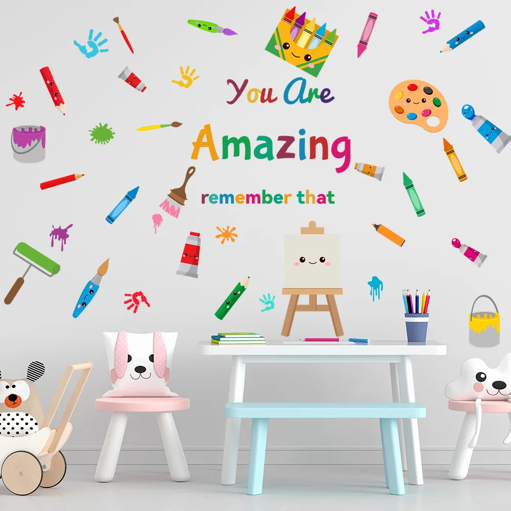 kids room decoration colorful pencil quote wall sticker self adhesive school classroom inspirational motivational wall art decal