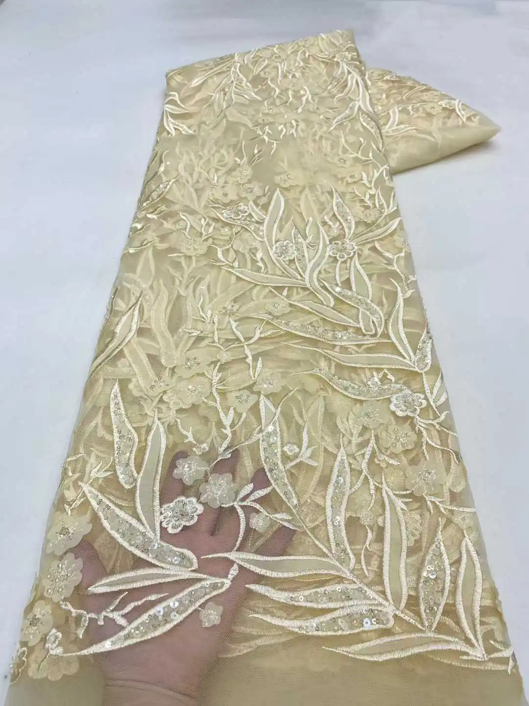 High-End Luxe Franse Borduren Bruidegom Kant Stof Mode Afrikaanse Nigeriaanse Met Pailletten Stof Voor Luxe Avondjurk