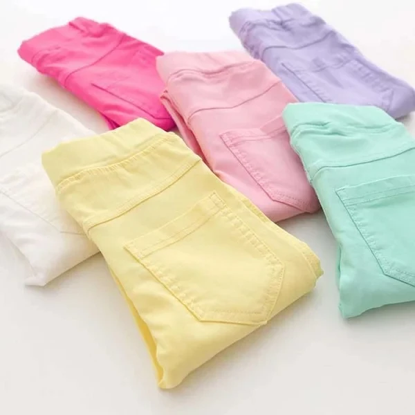 2026 Candy Color Girls Pencil Pants Autumn Imitation Jeans Elastic Baby Leggings Slim Fit Children's Leggings 3-12-Year-Old