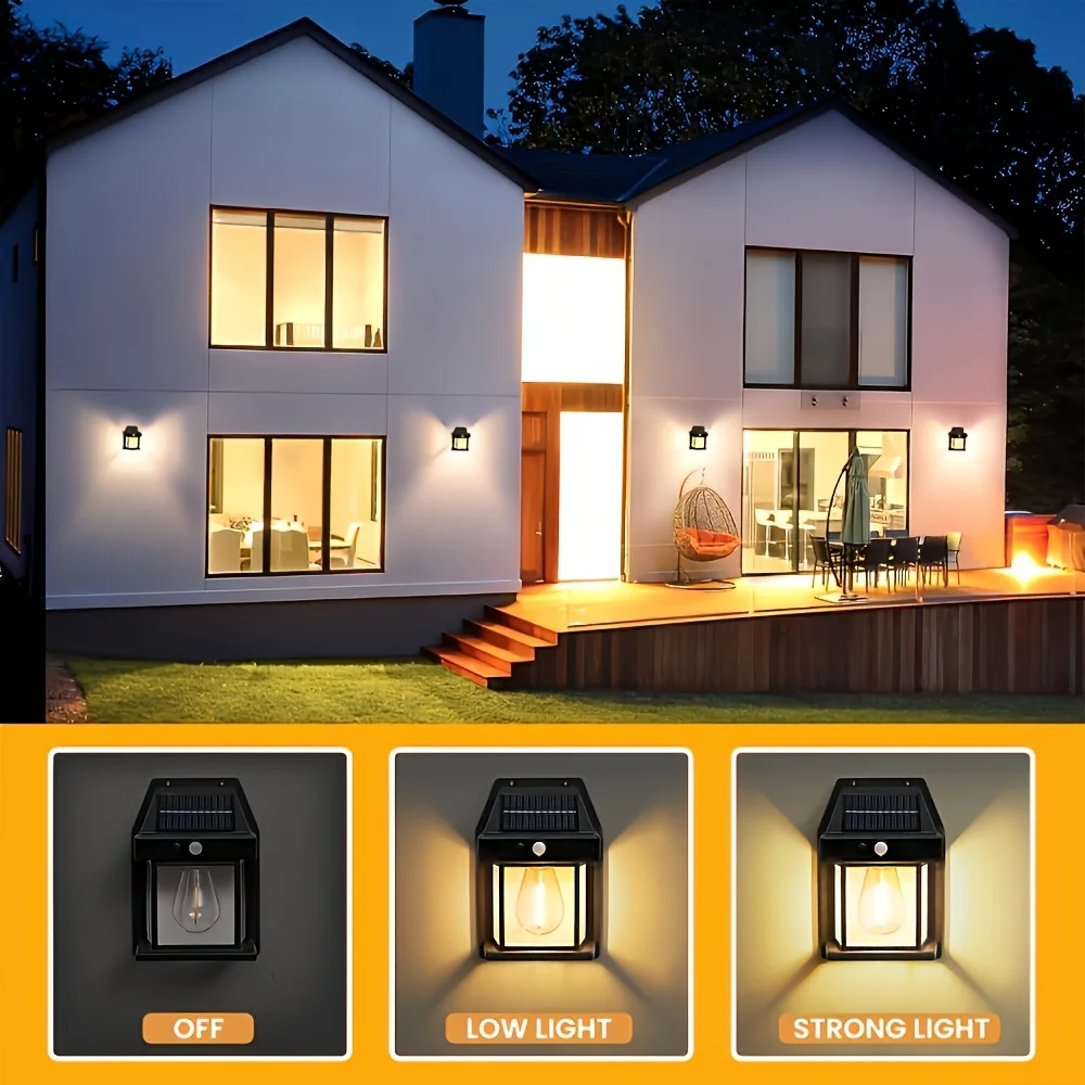 Outdoor Solar Wall Lights 3 Modes Vintage Tungsten Bulbs IP44 Suitable for Patios Gardens Porches Courtyards And Fences image 3
