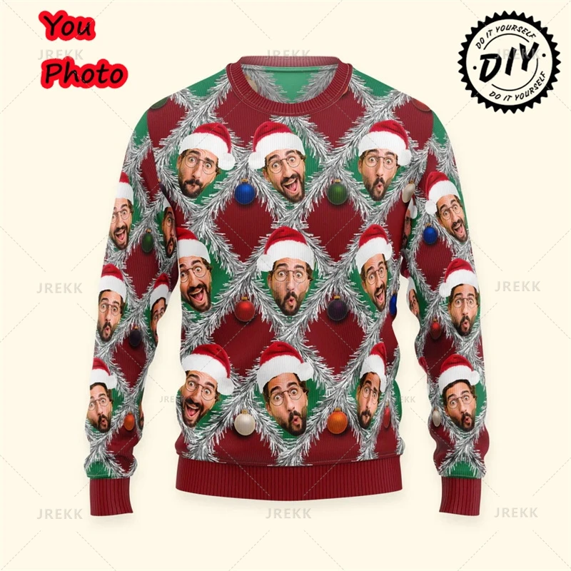 Photos 3D Print Ugly Christmas Sweaters - Custom Picture Mens Sweater Xmas Merry Christmas Sweatshirts Tops Crew Neck Sweatshirt