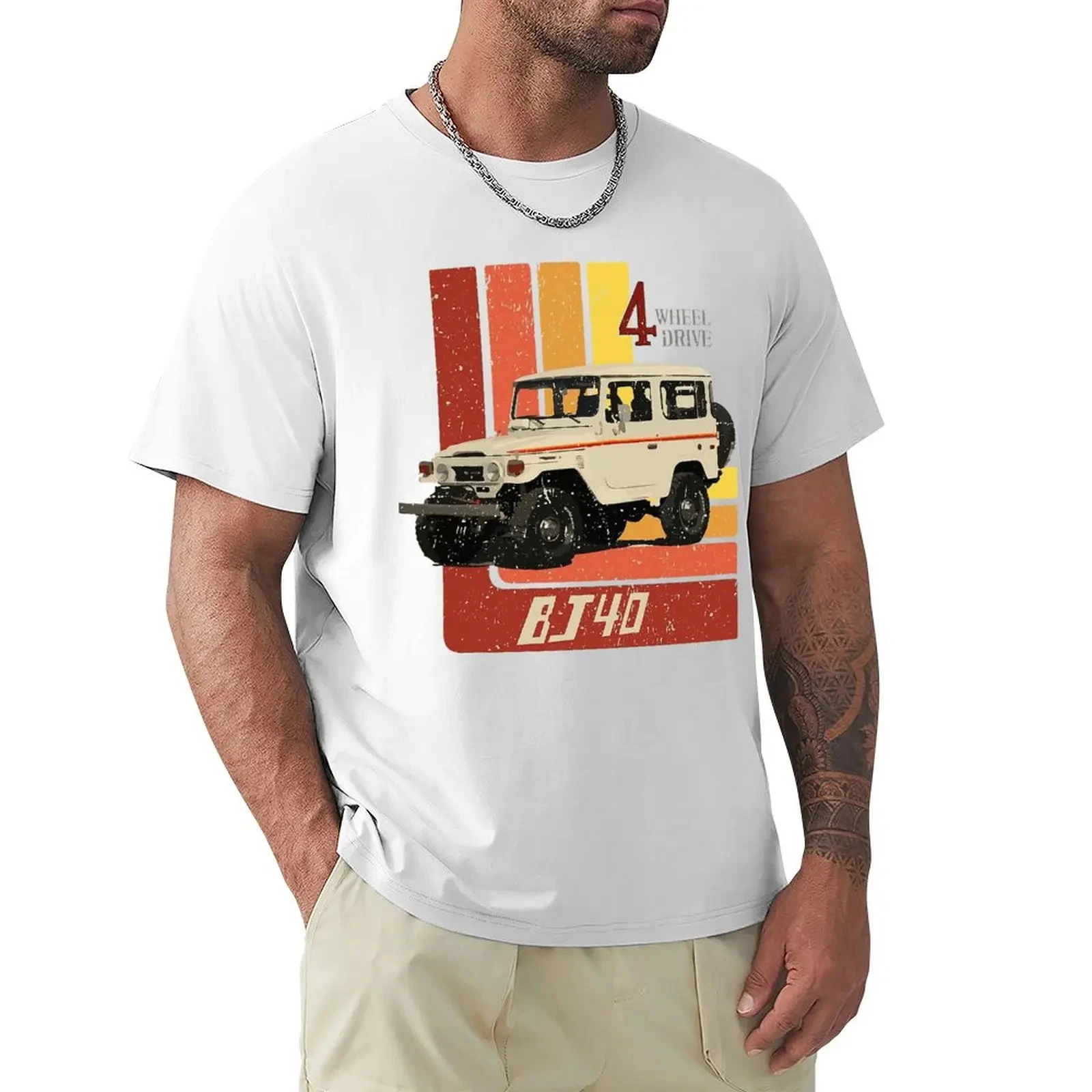 Men\'s T-Shirts Retro Land Cruiser FJ40 Jdm Humorous Fashion Cotton Tees Shirt Speed Car Print Casual Oversized Short Sleeve Tops