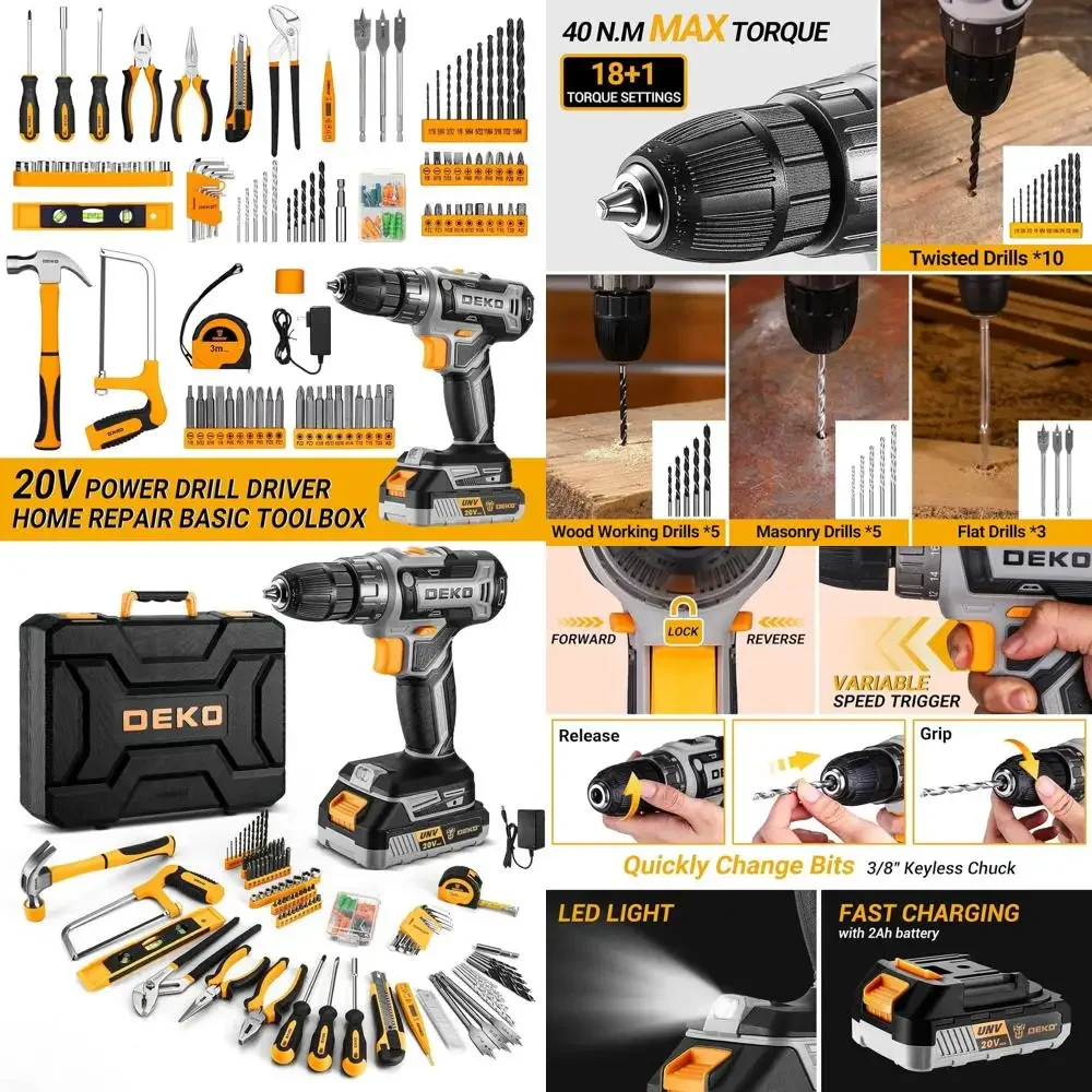 

Набор инструментов для аккумуляторной дрели: ящик для инструментов для электрической дрели 20 В с аккумулятором, электрическая дрель-шуруповерт для мужчин, домашний ручной ремонт, базовый ящик для инструментов