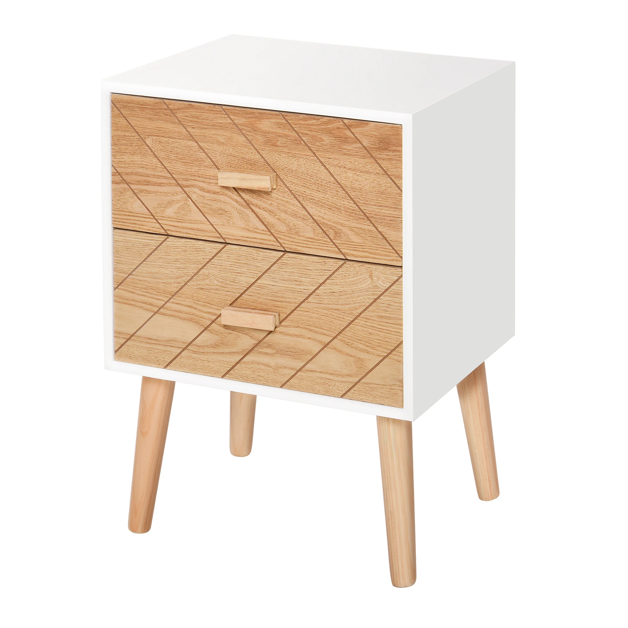HOMCOM-Mesita de Noche Madera Cajonera Comoda Rústica, Mueble de Dormitorio