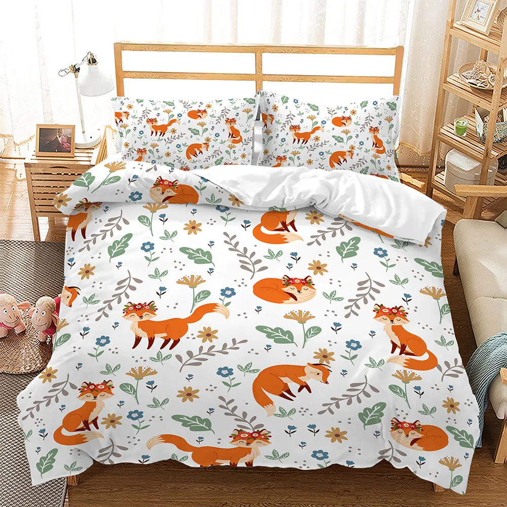 Animal Cute Little Fox Duvet Cover 2/3 Home Textile For Kids Adult Bedding Bedding Set Double King Full Size Home Decor