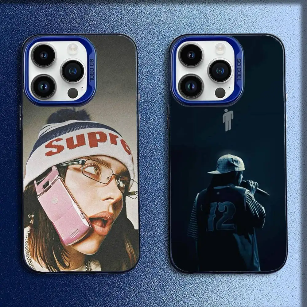 B-Billie B-BLUE Eilish المغني جراب هاتف آيفون 17,16,15,14,13,12,11,Pro,Max,Plus,E,SE4,Air,Mini Blue IMD Box