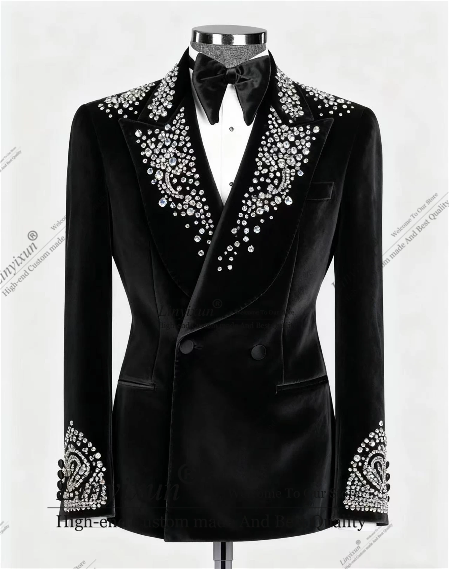 Элегантные роскошные мужские костюмы с кристаллами и бриллиантами, комплекты из 2 предметов, облегающие мужские пиджаки для жениха, индивидуальные смокинги для свадебной вечеринки, Ropa hombre