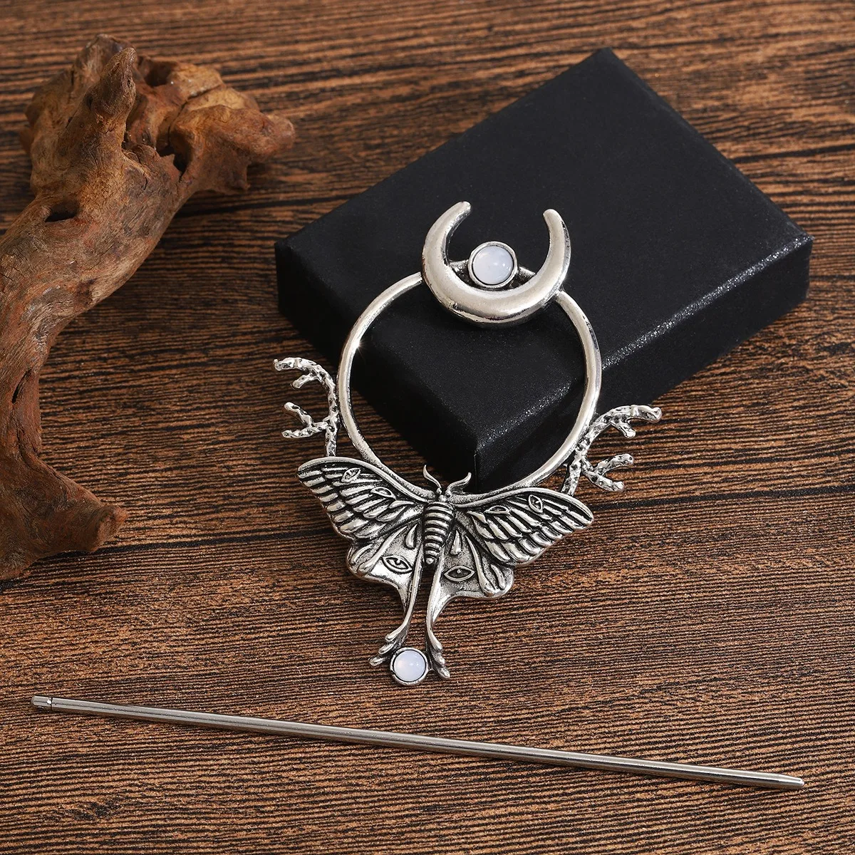 1 قطعة دبوس الشعر خمر الفضة العثة القمر الشرائح الأحجار الكريمة القوطية تصميم ساحر مثالي للأكاديمية المظلمة غامض تحت عنوان بوهو القوطية #2