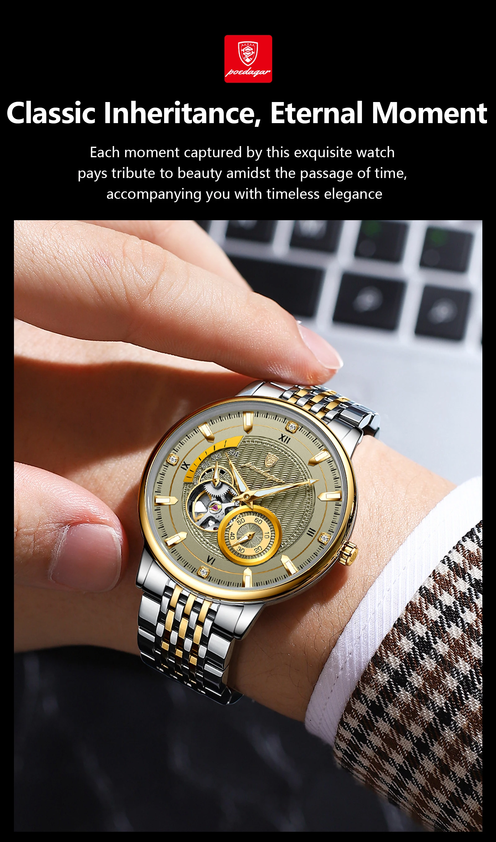 POEDAGAR Top Luxus Mann Armbanduhr Leucht Hohl Tourbillon Edelstahl Männer Uhr Mechanische Automatische herren Uhren Reloj – Detail 13