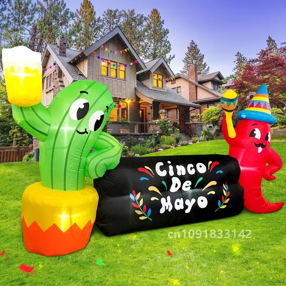 Mexican Cinco De Mayo Day Festival Home Outdoor Donkey Cactus Party Inflatable Decoration Decor Yard Garden with LED Light 8FT