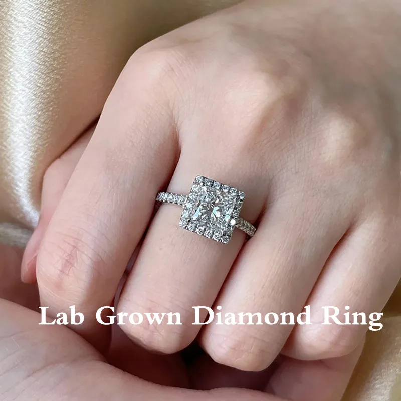 Platinum 950 EF VS-VVS 2CT Princess Cut Lab Grown Diamond CVD HPHT IGI Certified Engagement Ring Halo Diamond Ring For Girls