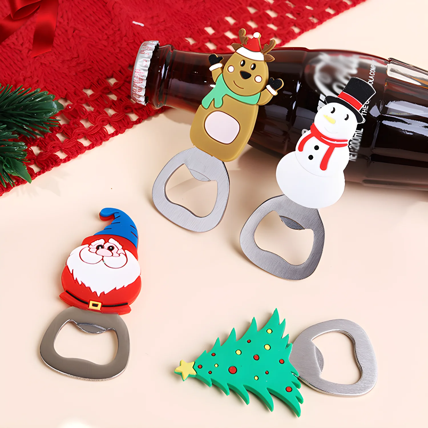 4 قطعة فتاحات زجاجات عيد الميلاد ، فتاحة زجاجات البيرة ثلج شجرة عيد الميلاد سانتا كلوز فتاحات الزجاجات ، المحمولة للحزب #1