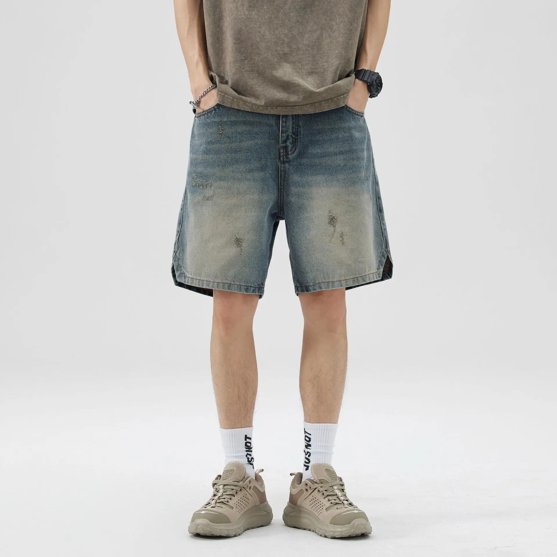 

Japanese fashion brand loose denim shorts 2025 summer thin casual versatile men's denim shorts jeans men