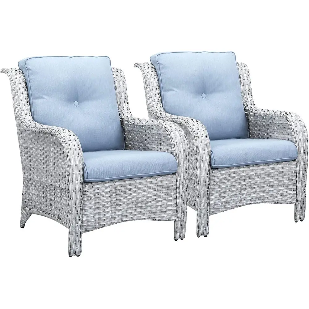 

Набор плетеных стульев для патио из 2 предметов с высокой спинкой и глубоким сиденьем для террасы на открытом воздухе, сада (светло-серый/небесно-голубой)