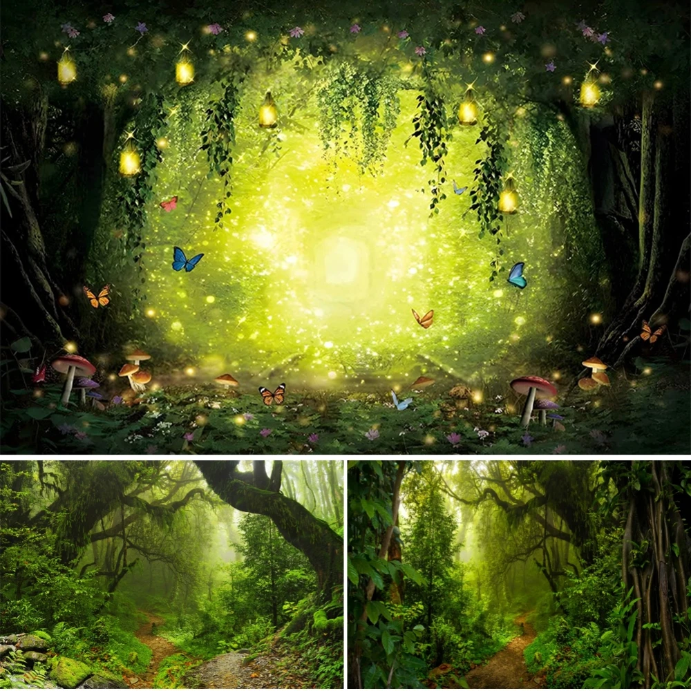 

Tropical Jungle Backdrop Spring Forest Rainforest Green Natural Leaves Landscape Adventure Camping Decor Photography Background