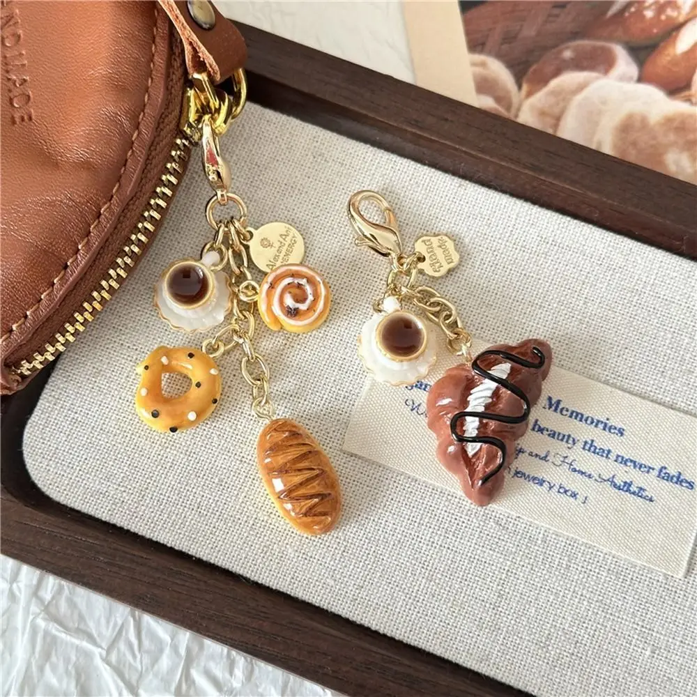 Dessert Coffee Bread Keychain Alkali Bread Headphone Pendant Cartoon Key Chains Hanging Chain Backpack Charms Bag Pendant Kids