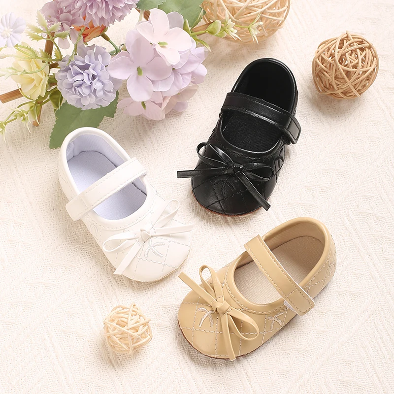 0-18M Baby Girl Leather Shoes New Spring And Autumn Bow Princess Shoes Baby Soft Sole Single Shoes Baby Walking Shoes