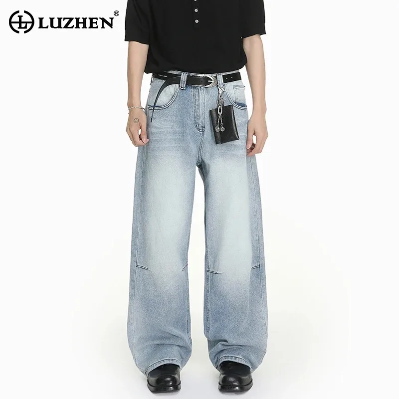 LUZHEN Straight Fashion Gradient Washed 2026 Denim Pants Spring Men's Fashion Handsome Loose Wide Leg Jeans Simple Style JY8471