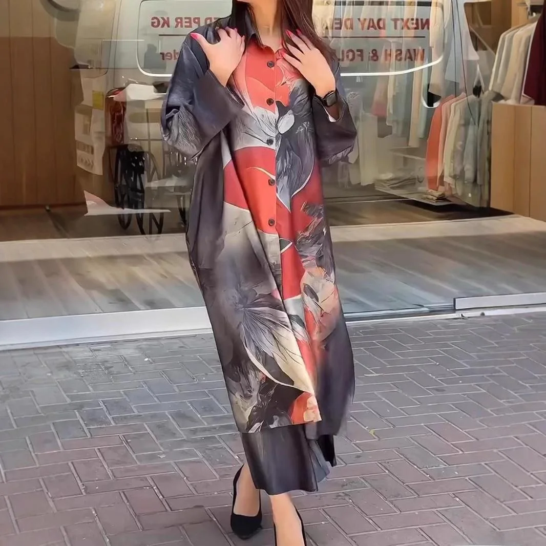 Women's Collar Printed irt Long Pants Tee-piece Set Autumn Faion Briti Sle Adult Workwear Student School orm