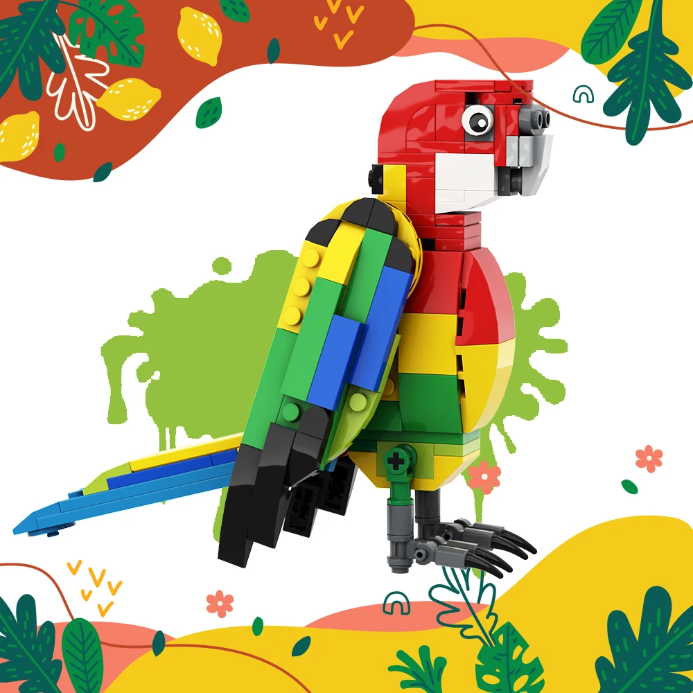 

MOC Eastern Rosella Parrot Colorful Bird Animals Building Block Street View Zoo Creative Building Block Toys For Birthday Gifts