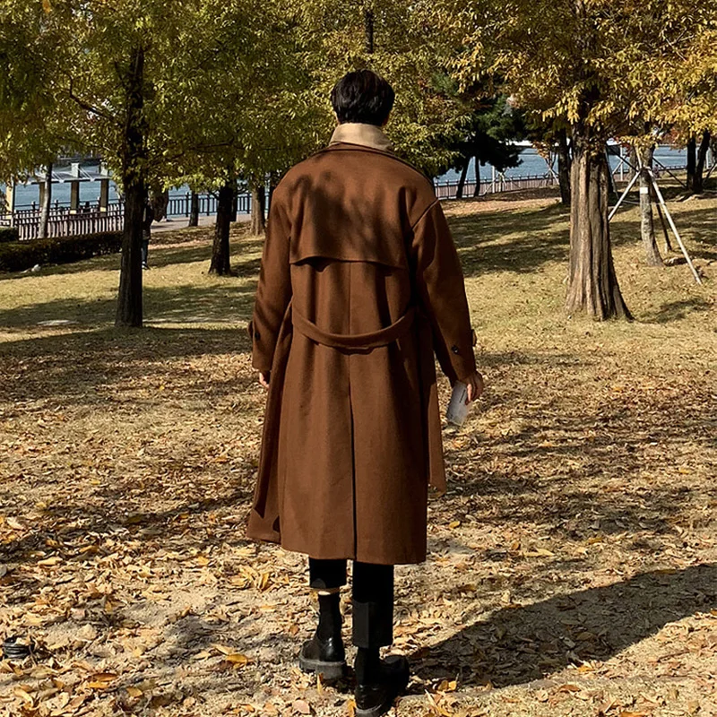 Abrigo largo de lana y mezclas para hombre, abrigo holgado de una