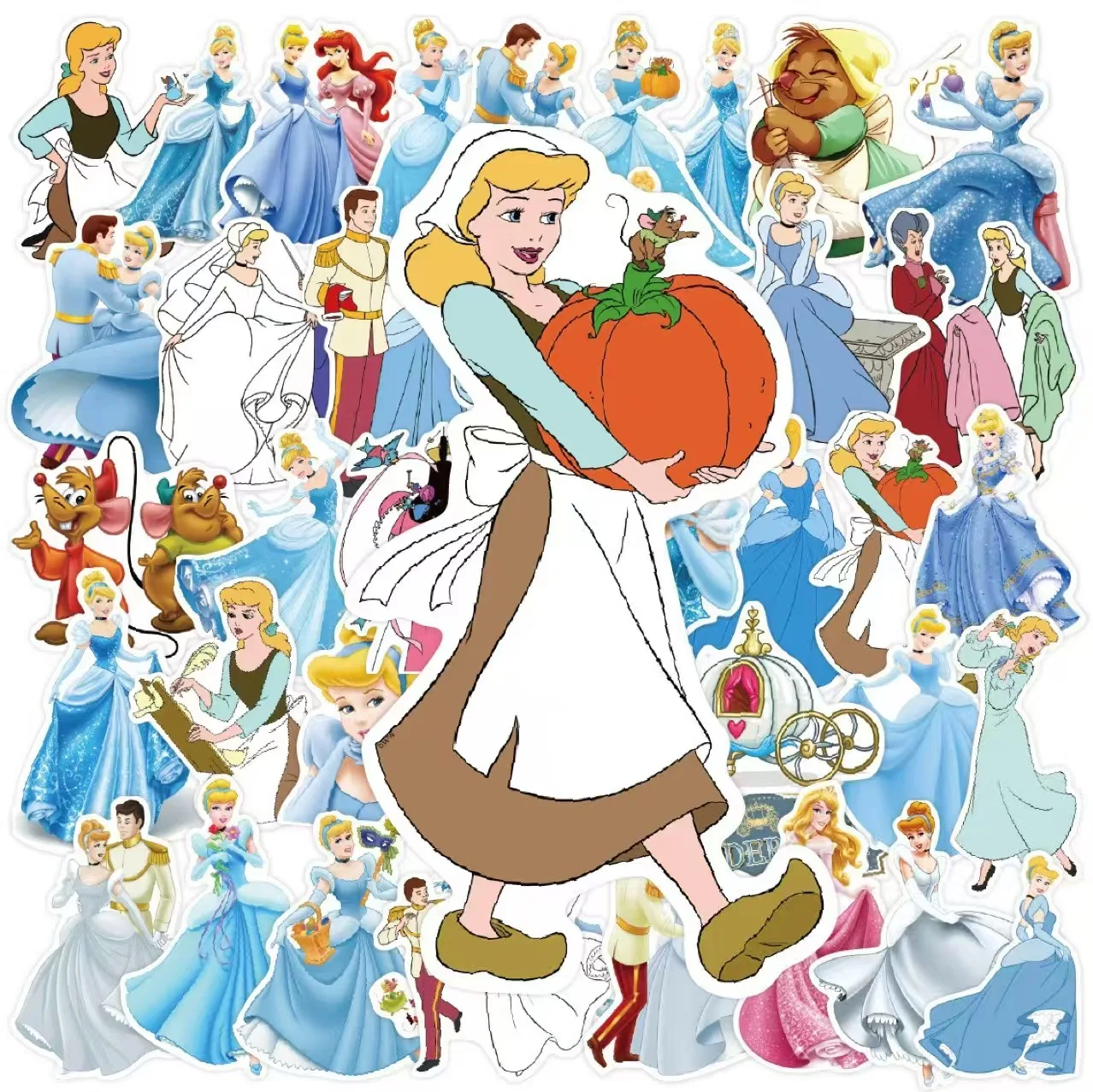 50Pcs Disney Cinderella Anime Princess Mickey Cartoon Stickers Laptop Luggage Skateboard Graffiti Stickers Fun Children's Toys