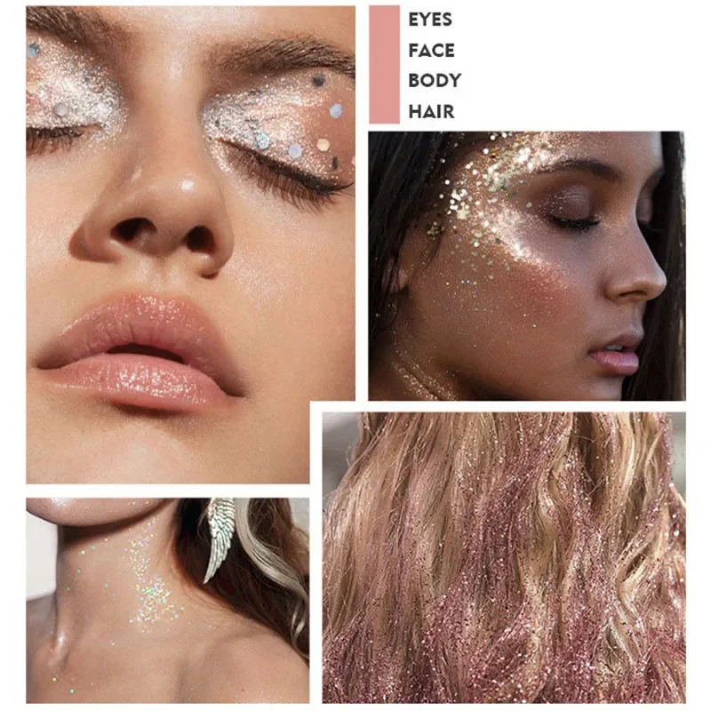 Sequins Glitter Liquid Eyeshadow Highlighter 12 Colors Long Lasting Shimmer Face Body Hair Multi-purpose Makeup Stage Cosmetics