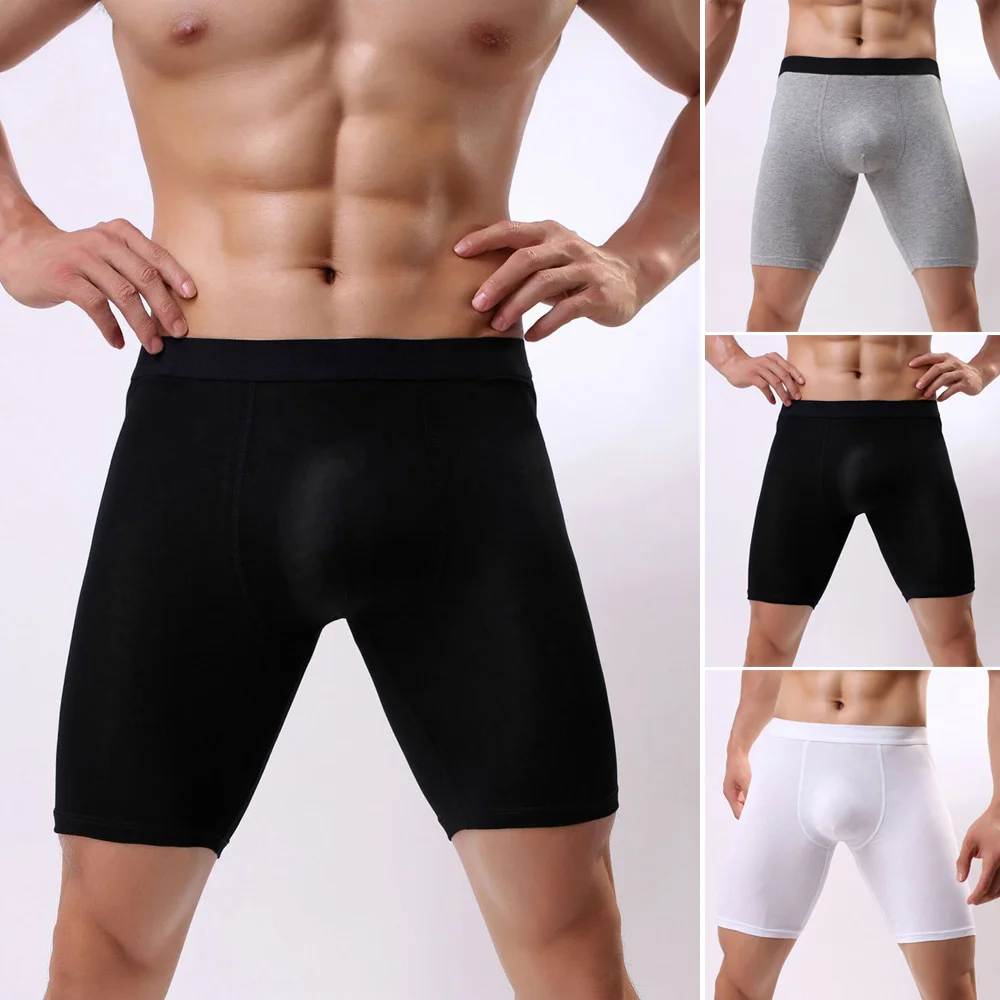 Elevate Your Athletic Performance with Men\\\'s Cotton Solid Long Leg Breathable Boxer Briefs Knickers Underpants