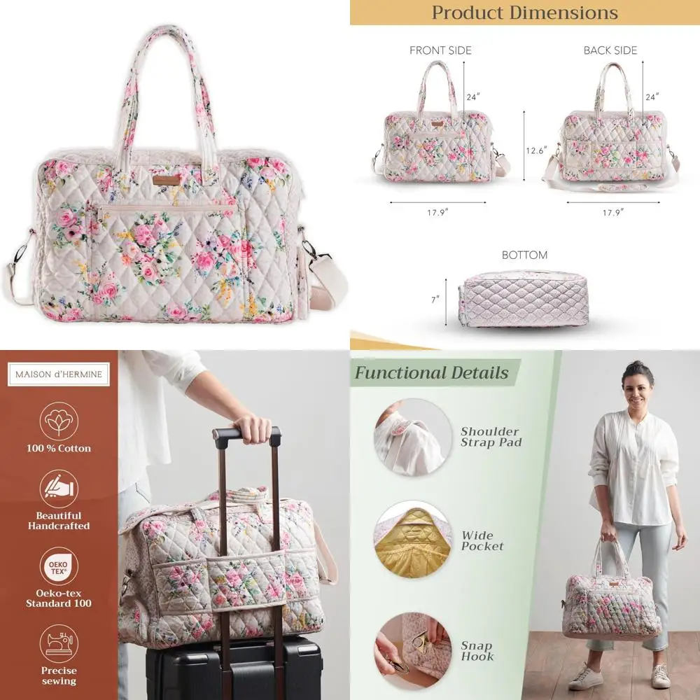 

Cotton Quilted Weekender Duffel Bag - Unisex Luggage for Gym, Sports, and Travel Gifts