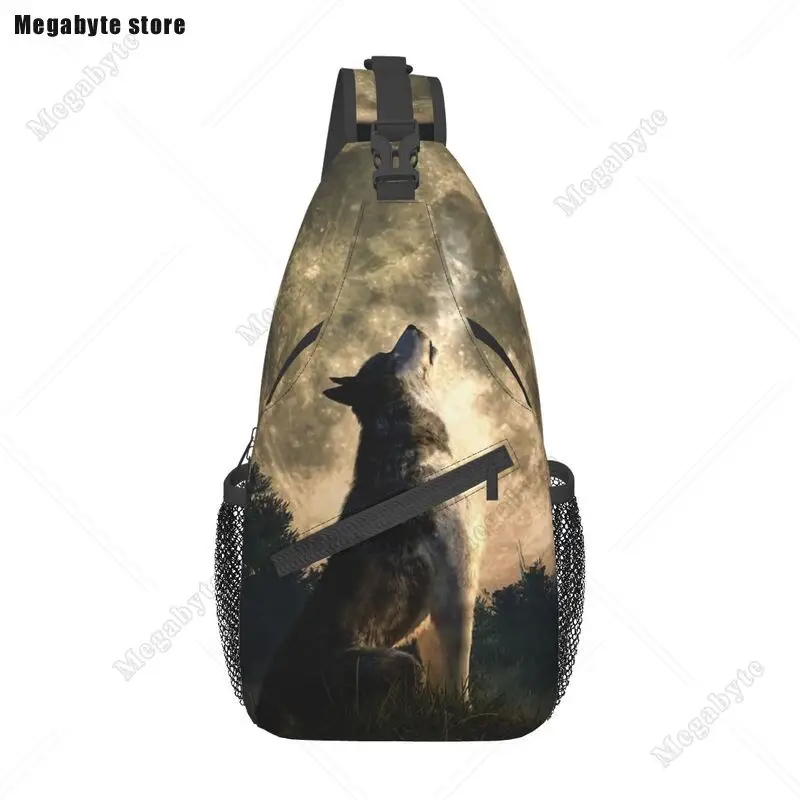 

Howling Wolf Sling Bags for Men Cool Wild Animal Shoulder Crossbody Chest Backpack Cycling Camping Daypack