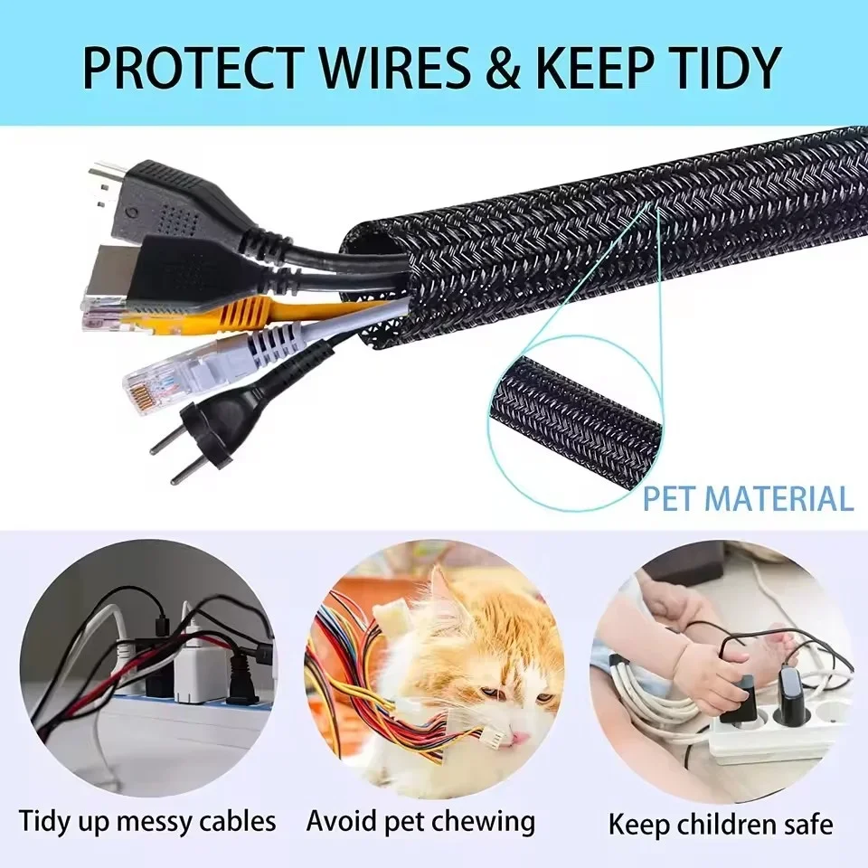 5/1M Braided Cable Sleeve PET Nylon Wrapping Cable Casing Cable Sleeves Wire for Desk PC TV Wire Protector Cable Wrap Cover