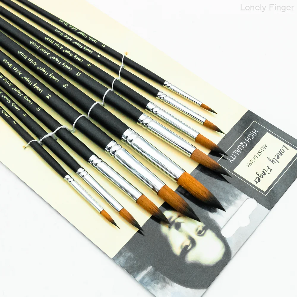 9 قطع من فرش الرسم ذات الطرف الدائري للفنانين فيلبرت، مجموعة فرش طلاء بالألوان المائية من الأكريليك باللون الأسود