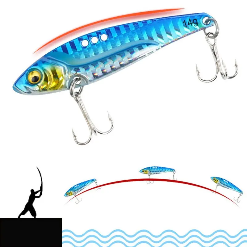 VIB Fishing Lure 7g 10g 18g Metal Jig Tonące ostrze Cast Treble Hook Spinner Spoon VIBRATION Spin Tackle Pesca Wobbler Hard Bait