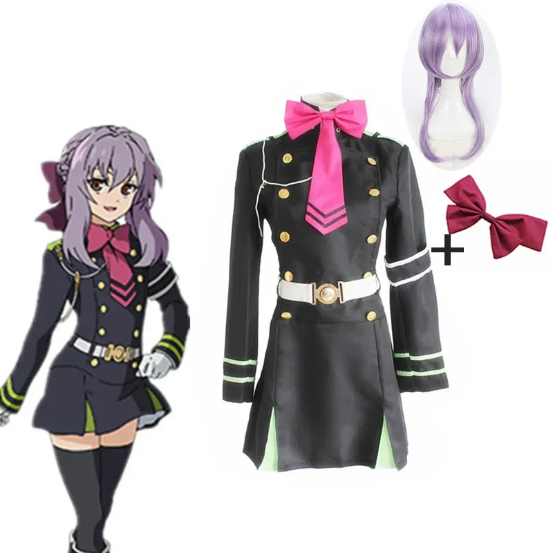 

Anime Seraph Of The End Owari No Seraph Hiiragi Shinoa Cosplay Costumes Full Set Uniform Dress Tie Belt Hair Accessory