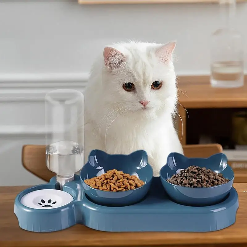 Dog Food Bowls 15Tilted Cat Dishes With Automatic Water Dispenser Bottle 500ml Water Bottle Pet Feeding Bowl For Cats And Dogs