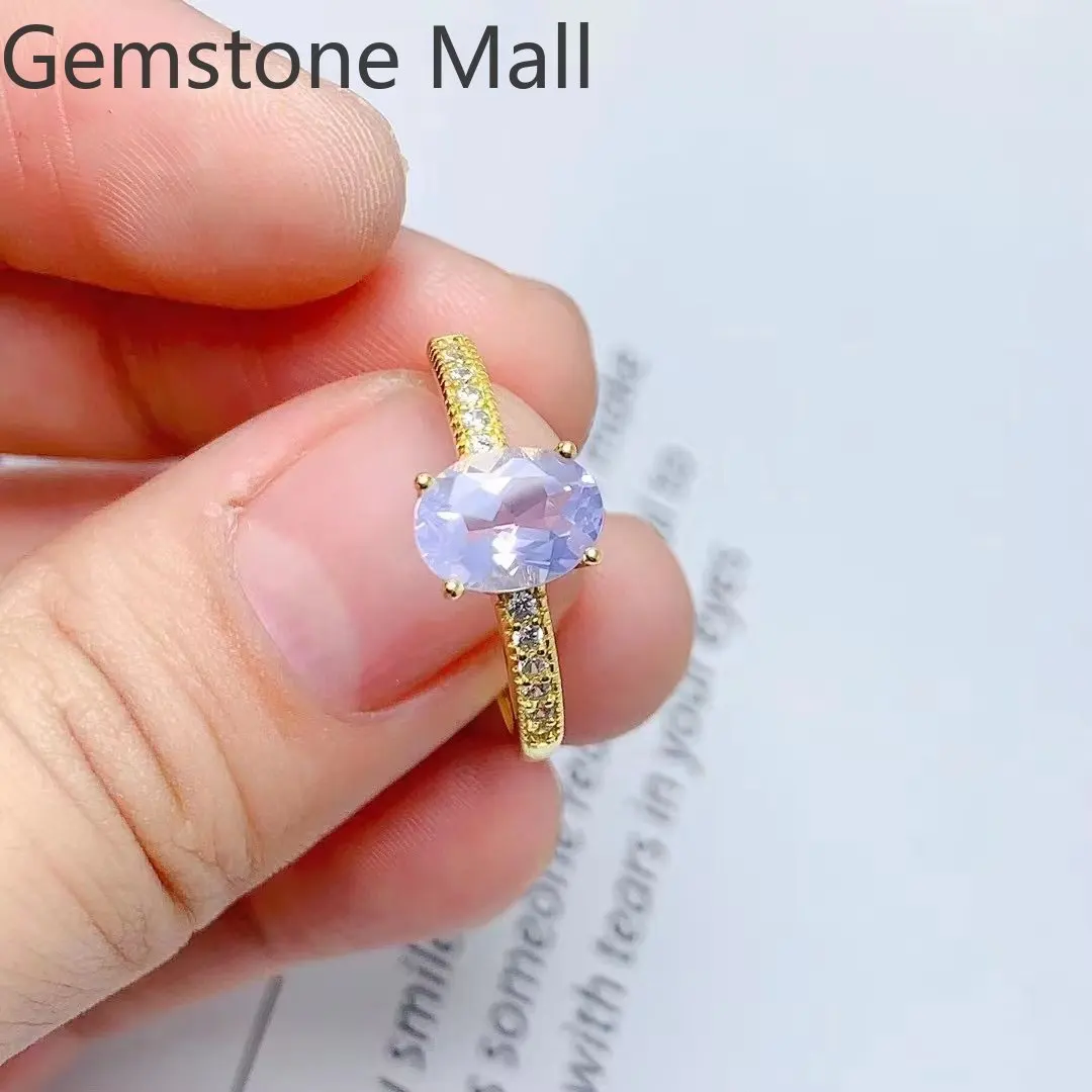 100% Natural Light Purple Amethyst Ring 1ct 6mm*8mm Lavender Amethyst 925 Silver Ring for Daily Wear with 3 Layers Gold Plating