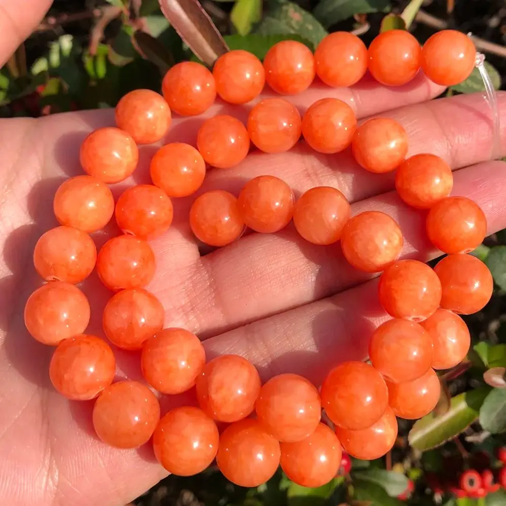 Natural Orange Jades Chalcedony Stone Beads Round Loose Beads For Jewelry Making 15\