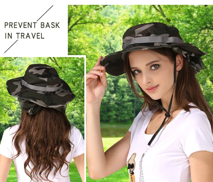 Storage neck protection camouflage hat with 360 degree surround, breathable, sun protection, mosquito proof fishing hat