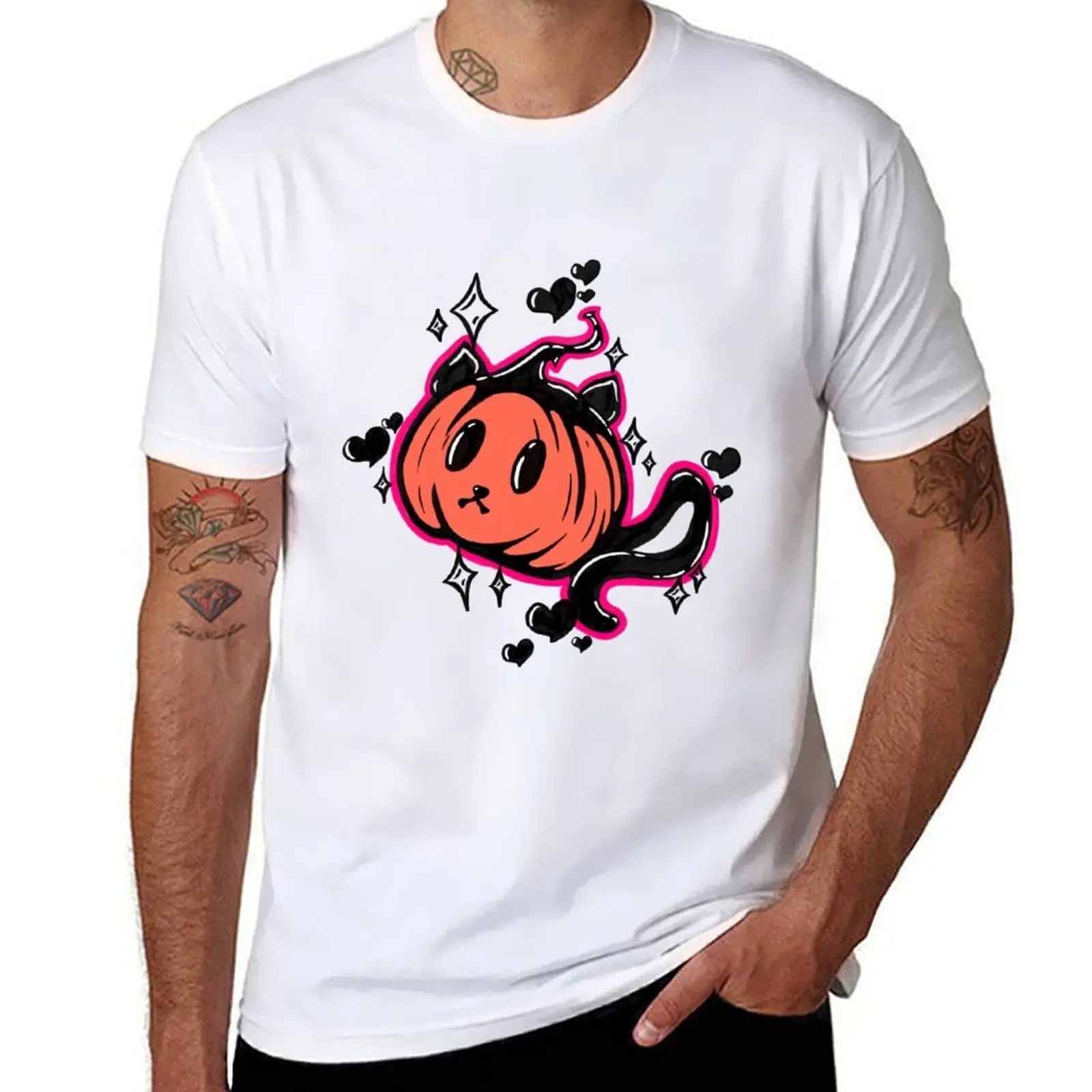 

Pumpkin Cat T-Shirt man t shirt cotton black cotton t-shirt plain for man package cotton tshirt 100% T-shirt