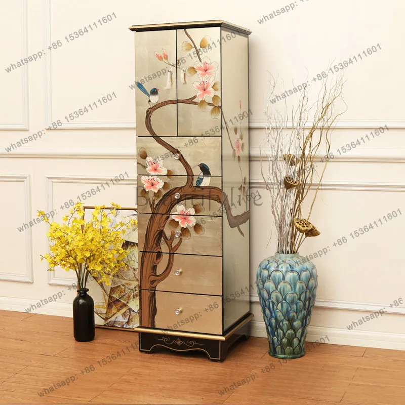 Five-bucket locker living room solid wood with door drawer storage decorative cabinet