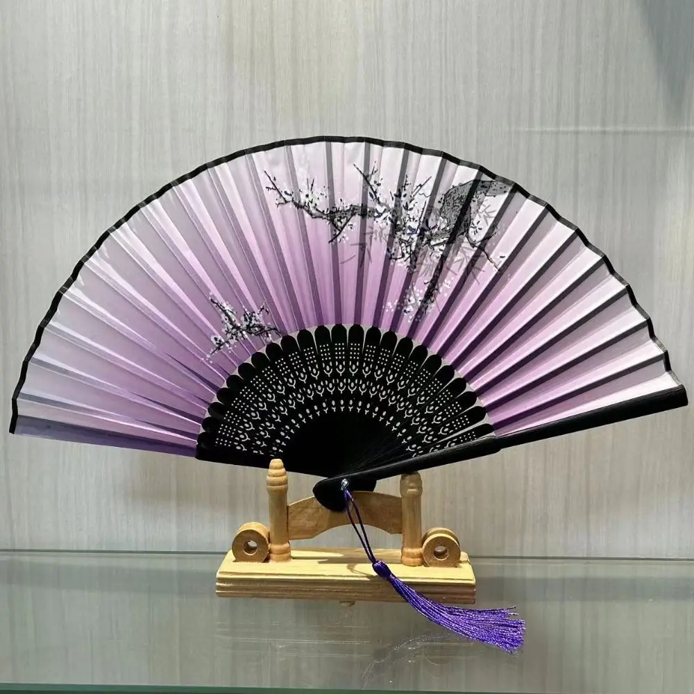 

Crafts Gift Elegant Folding Hand Fan Classic Patterns Imitation Silk Dance Hand Fan with Tassels Bamboo Frame Wood Fan Cosplay