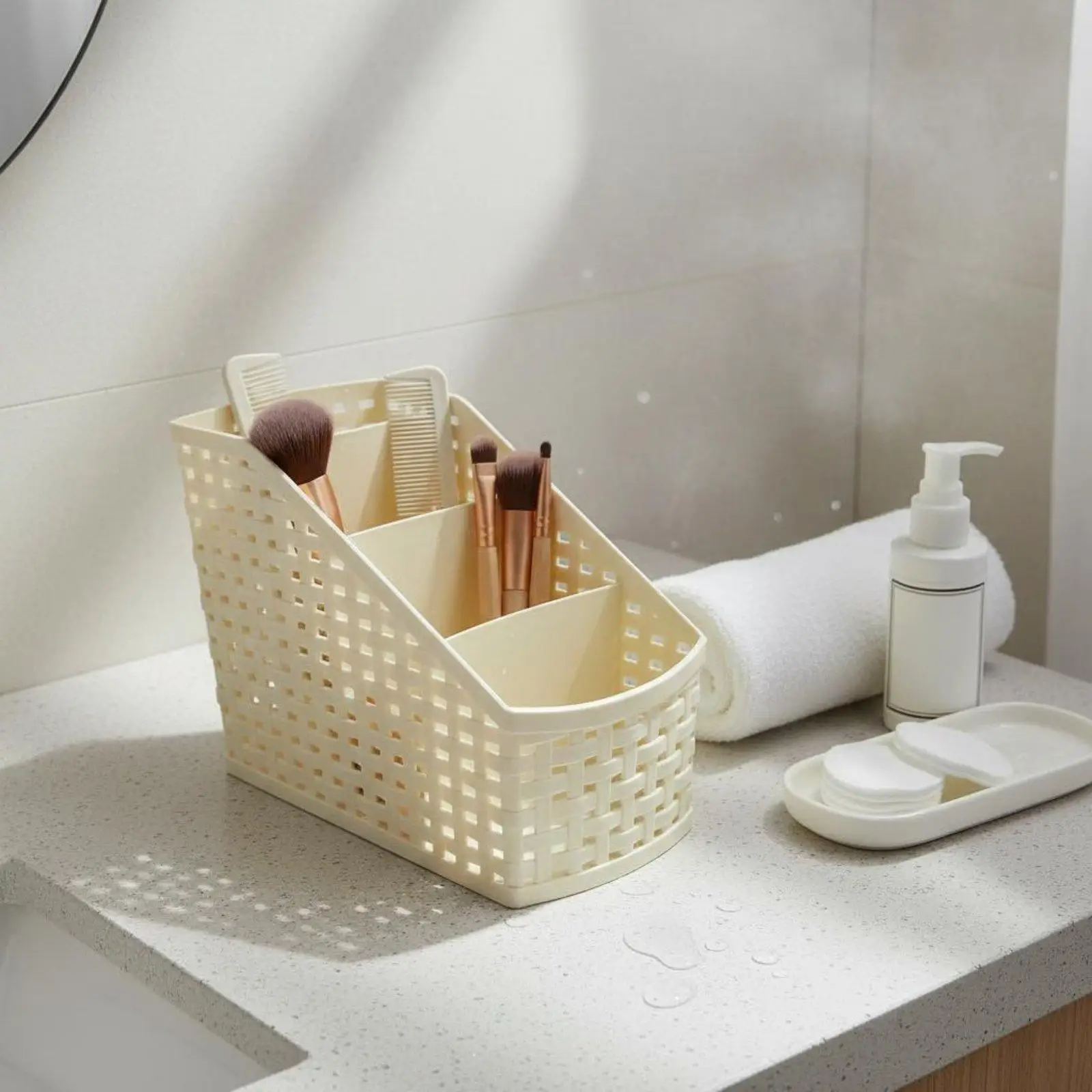 Slanted Stationery Organizer Stylish Design Plastic Wicker-Design Storage Box