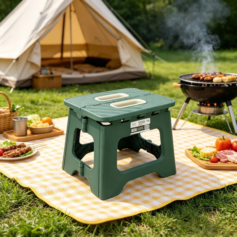 Portable Plastic Folding Telescopic Chair, Lightweight Adjustable Stool for Fishing Beach Camping, Compact Outdoor Foldable Seat