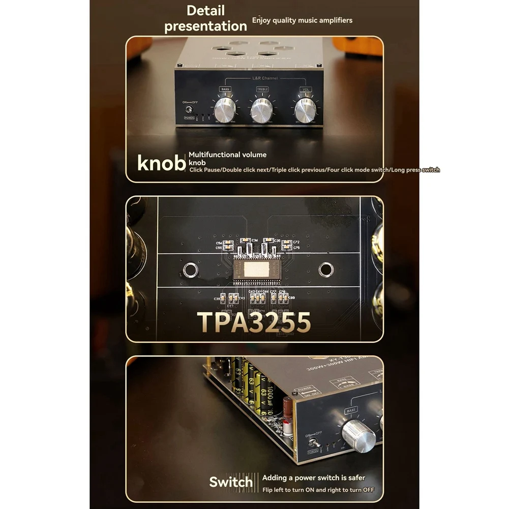 

XY-T3002P Bluetooth Audio Amplifier Board 300Wx 2 TPA3255 Audio Amplifier Module With Case Stereo Subwoofer AMP Board