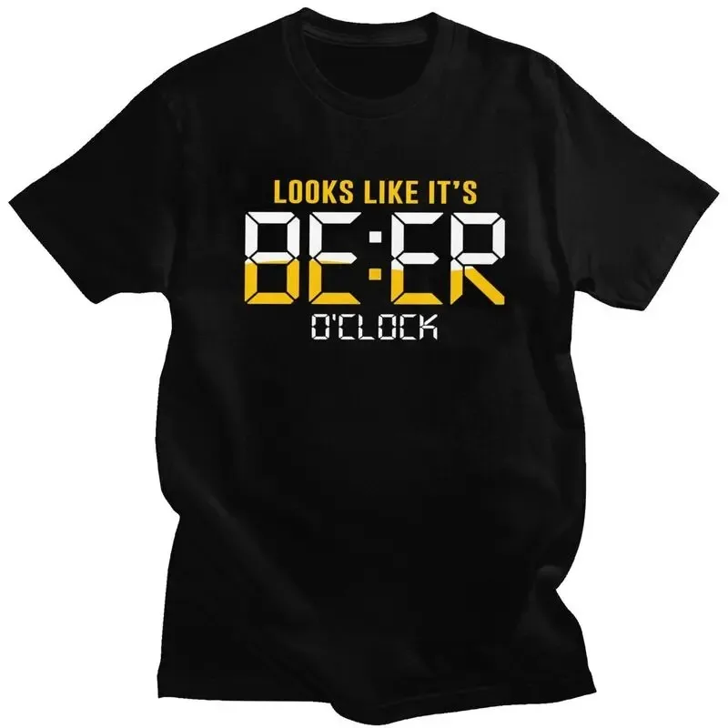 Beer OClock Digital Display Graphic Men's T-Shirt Breathable Cotton Casual Tee