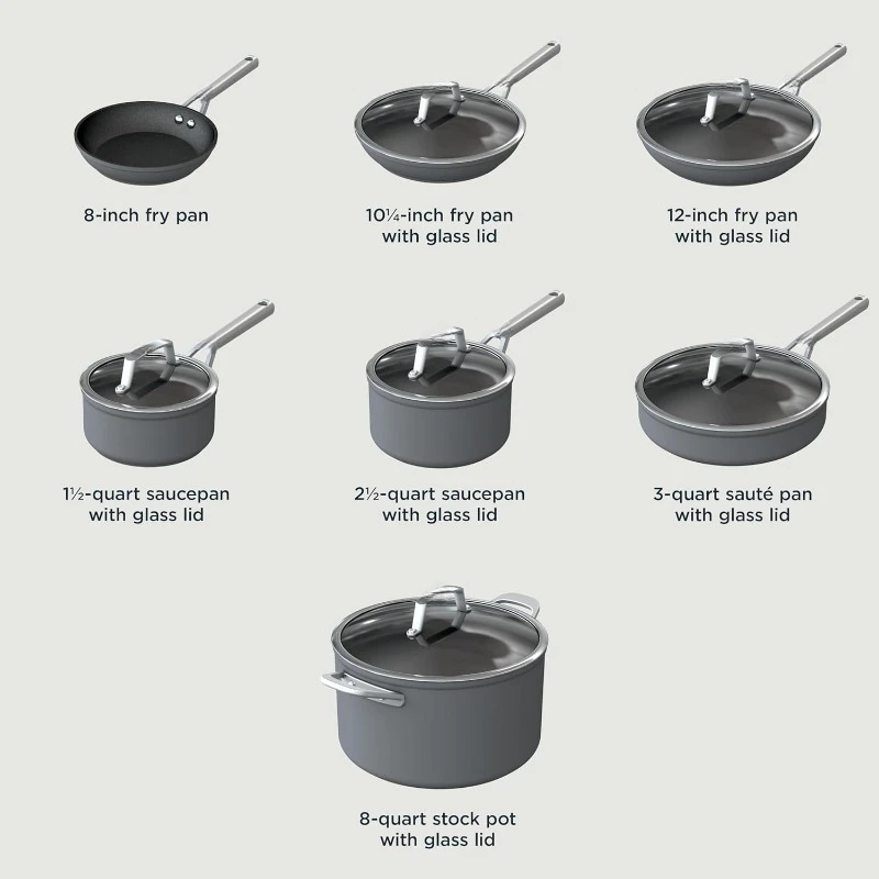 12-Piece Cookware Set, Fry Pan, Sauce Pan, Sauté Pan, Glass Lid, Stock Pot,Hard-Anodized, Nonstick, Oven Safe, Durable Pans