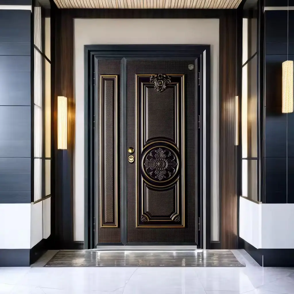 3 D Wavy Carved Luxurious Aluminum Alloy Entrance Door Wear Resistant Heavy Duty Hinged Doors Exquisite Residential Doors