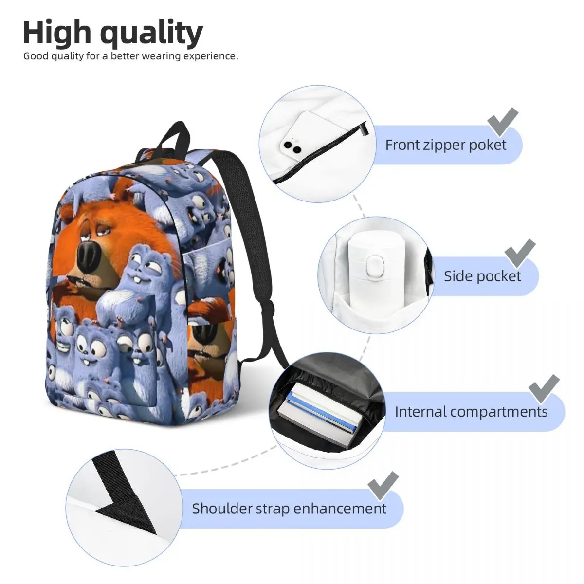 Grizzy And The Lemmings Student Backpack School Bag Hiking Travel Daypack for Boys Girls Bookbag Shoulder Bags