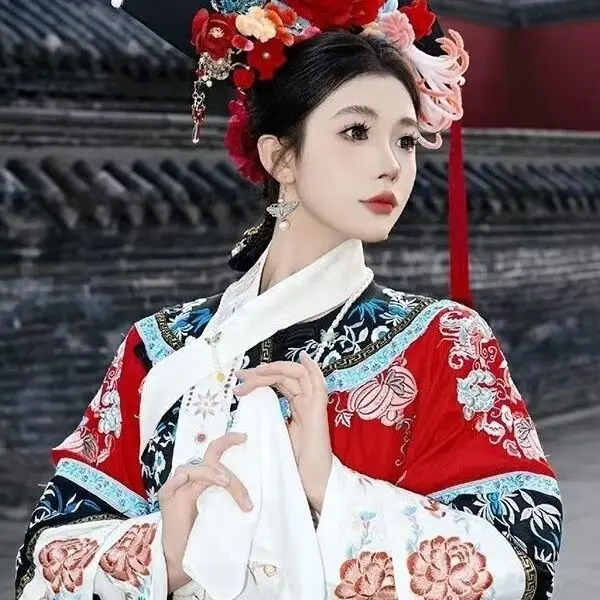  سلالة تشينغ هانفو للنساء - فستان أنيق مطرز بالزهور الإمبراطورية الأصلية، زي صيني تقليدي أصلي #2